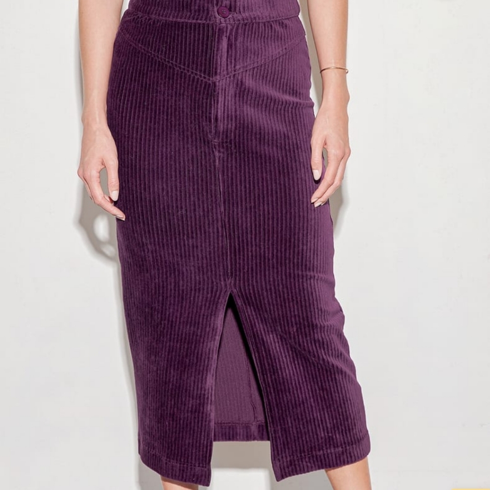 NWT Free People Roxy Purple Ribbed Pencil Midi Skirt Large - Picture 3 of 10